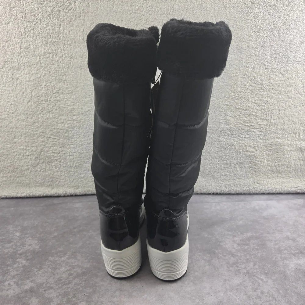 Sporto Womens Black Quilted Puffer Snow Boots Faux Fur Trim Wedge Heel Size 11M